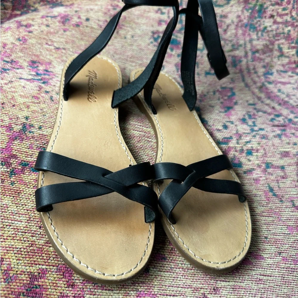 MADEWELL Boardwalk Black Leather Ankle‎ Strap Sandal size 7.5 - Picture 3 of 11